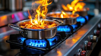 Flamb?ed Delights: Culinary Flames Dance on a Restaurant Stove