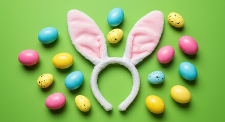 Playful Easter Bunny Ears and Eggs Flat Lay