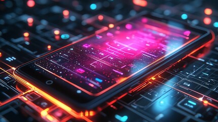 Futuristic phone on circuit board