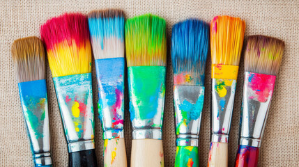 Fototapeta premium Vibrant paintbrushes showcasing bright colors for artists Generative AI