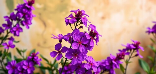 Fototapeta premium Vibrant purple flowers against a matching wallpaper backdrop, flower wallpaper, elegance