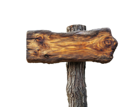 Wooden signpost displaying blank space in nature isolated on transparent background, png