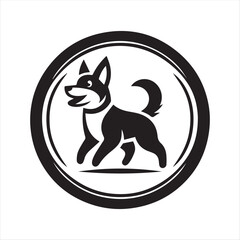 Playful Dog Icon – Black and White Circular Pet Logo Vector

