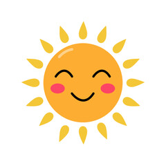Cute sun with a smile on a white background