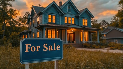 Obraz premium Luxury House For Sale at Sunset