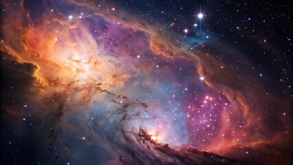 Colorful Interstellar Nebula with Radiant Star Clusters and Cosmic Gas Clouds.