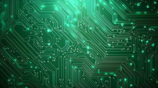 Abstract Glowing Green Circuit Board Background
