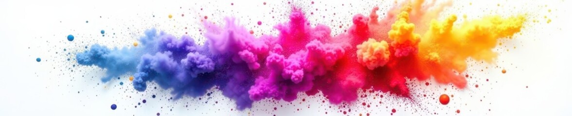 Fototapeta premium Swirling explosion of colorful Holi powder, isolated on white , stock photo, dust, colorful powder cloud