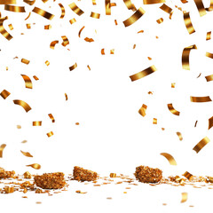 A vibrant bunch of gold confectionery pieces piled together in a delicious and eye-catching arrangement isolated on transparent background..