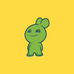 Smiling Green Cartoon Bunny on Yellow Background