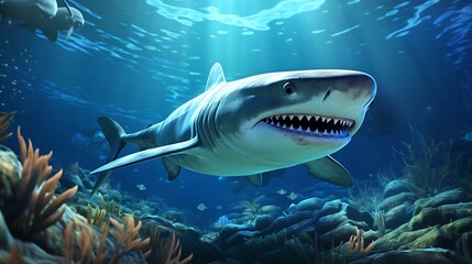 Fototapeta premium Majestic Great White Shark Underwater