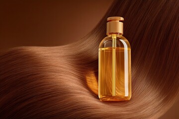 Naklejka premium Elegant hair oil and smooth hair product for hair care, featuring hair care ingredients and hair care packaging for silky results 