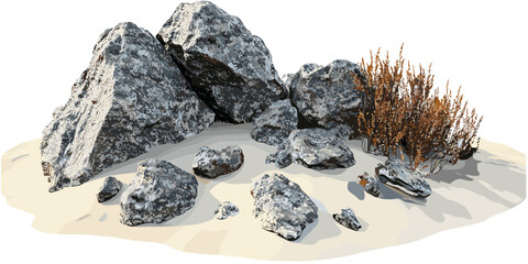 Vector sand beach landscape, cut out rocks, coastal rocks, ocean scene, tropical beach, sea shore, nature view, waves crashing, sunny beach, coastal beauty © aura studio