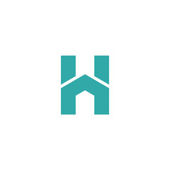 Teal Geometric House Letter H Logo