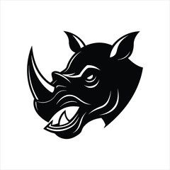 Menacing Rhino Face Silhouette Black Vector Art