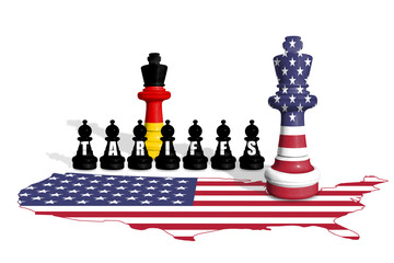 Chess made from US and Germany flags. Europe Union and USA trade, tariffs and duty war