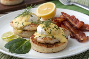 Chicken benedict on toasted muffins