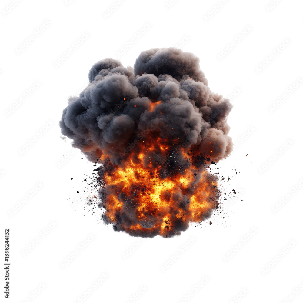 Poster intense fireball erupting against a deep black background creating a dramatic and powerful visual ef