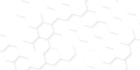 Fototapeta premium Minimal white hexagonal hexagon modern technology creative emboss light honeycomb polygonal web. abstract geometric science and mosaic tile with template texture background. 