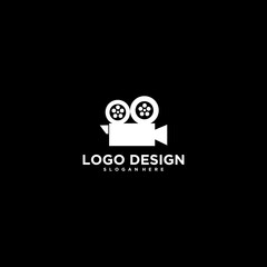 White Film Camera Logo Design on Black Background
