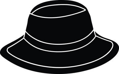 sun hat silhouette vector icon, fashion hat, stylist sun hat, black and white hat, black top hat, on white background.