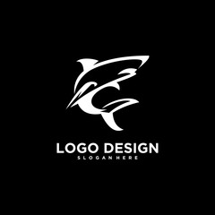 White Shark Logo Design on Black Background