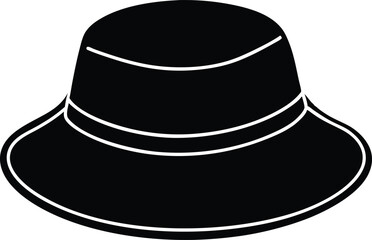 sun hat silhouette vector icon, fashion hat, stylist sun hat, black and white hat, black top hat, on white background.