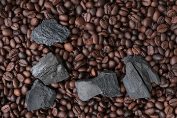 Coffee beans and charcoal, natural production concept
