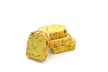 Sliced Pumpkin Bread with Mixed Grains on White Background