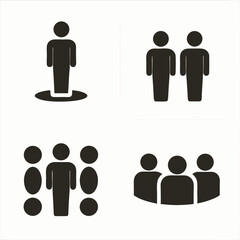Business people icons illustrate teamwork and leadership concepts with silhouette figures