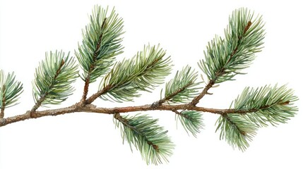 Obraz premium Detailed Watercolor Painting of a Pine Branch