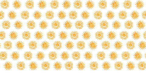 Bright yellow sun pattern design on white background creating a cheerful and vibrant atmosphere ideal for summer-themed projects