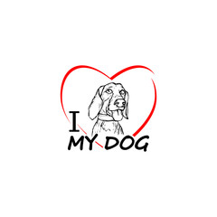 I Love My Dog Text With Red Heart icon isolated on white background 