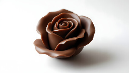 Hyper-realistic chocolate sculpture of a rose, dark and elegant