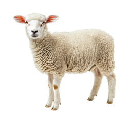 Playful sheep grazing in pasture farm animal natural environment view. Isolated on transparent background, png.
