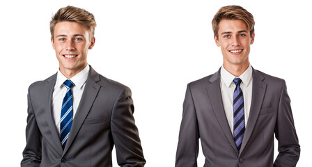 Portrait of two businessmen with handsome face isolated on transparent background