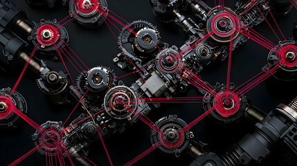 Obraz premium Abstract Mechanical System Design With Gears And Connections