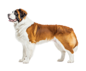 Playful saint bernard dog in pet environment side view canine joy. Isolated on transparent background, png.
