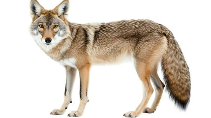 Obraz premium Wolf Standing on White Background with Sharp Eyes