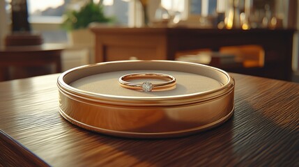 Elegant Rose Gold Diamond Ring Displayed on a Luxurious Wooden Table