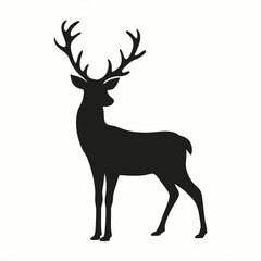 Deer silhouette vector, a wild animal illustration of a reindeer mammal with antlers isolated in nature