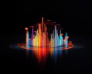 A futuristic graph showing global asset management trends, with predictions for future market behavior