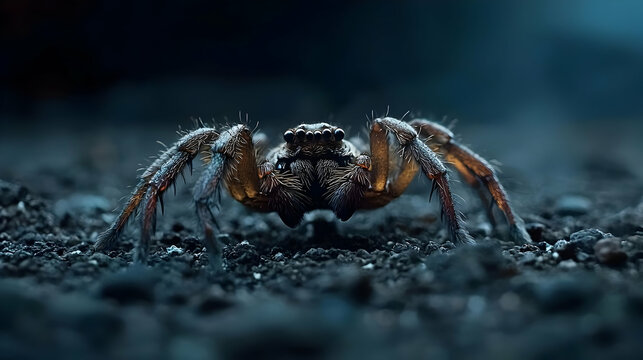 Closeup Of A Spider On Dark Ground