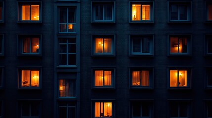 A nighttime view of windows with warm inviting interior lights
