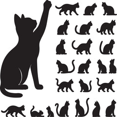 Black cat silhouette collection in multiple poses, isolated on white background