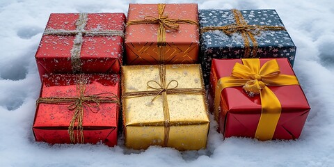 Wrapped gifts in snow