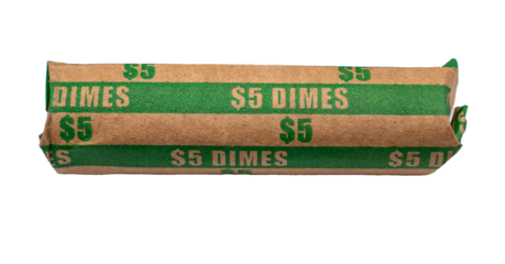 A Roll of dimes on a transparent background 
