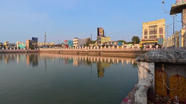 UHD 4K / 60 FPS Video - Thiruporur Kandaswamy temple Pond in Thiruporur, Chengalpattu district in the South Indian state of Tamil Nadu, is dedicated to the Hindu god Murugan. most famous temples.