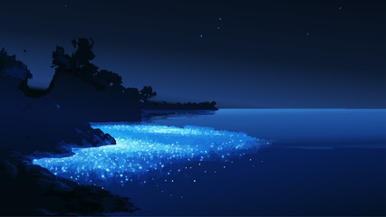 Bioluminescent Bays ethereal waters as a vector illustration