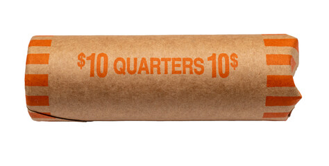 Roll of Quarters on a transparent background 
